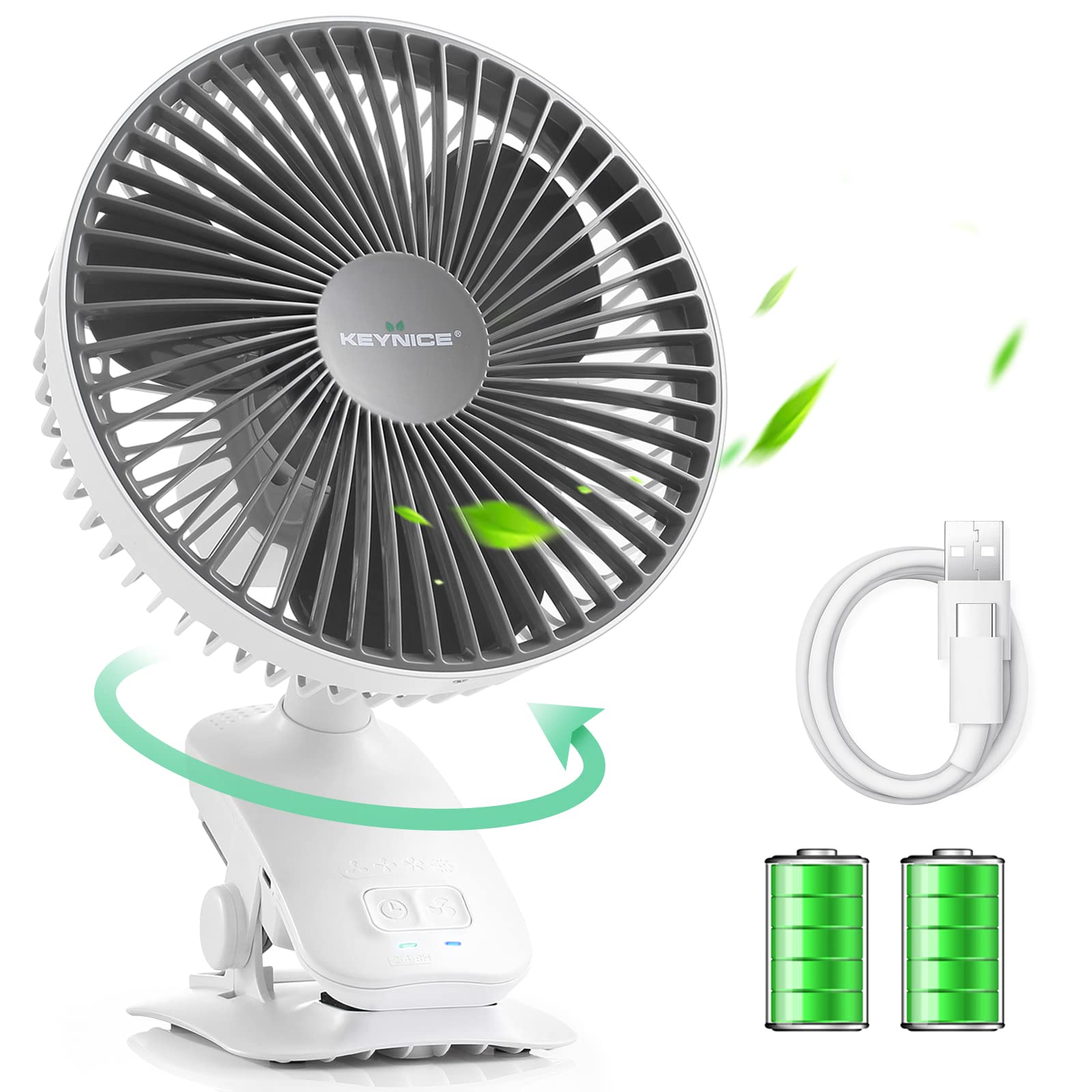 Keynice 卓上扇風機 usb扇風機 小型 充電式 クリップファン 首振り 静音 タイマー付き リズム風搭載 ミニ扇風機 4段階風量調節 5000mAh 熱中症対策 KN-818 ホワイト