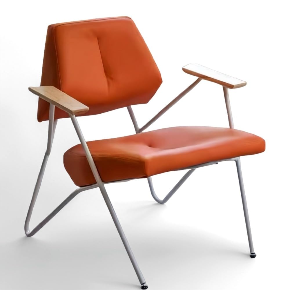 コーヒーチェア ソファー ラウンジチェア 椅子 錬鉄製のソファ 1人掛け 無垢材の手すり 革製の背もたれ 金属製のフットスツール 組み立てが簡単 人間工学 耐久性 モダン 読書 寝室 書店 ビストロ