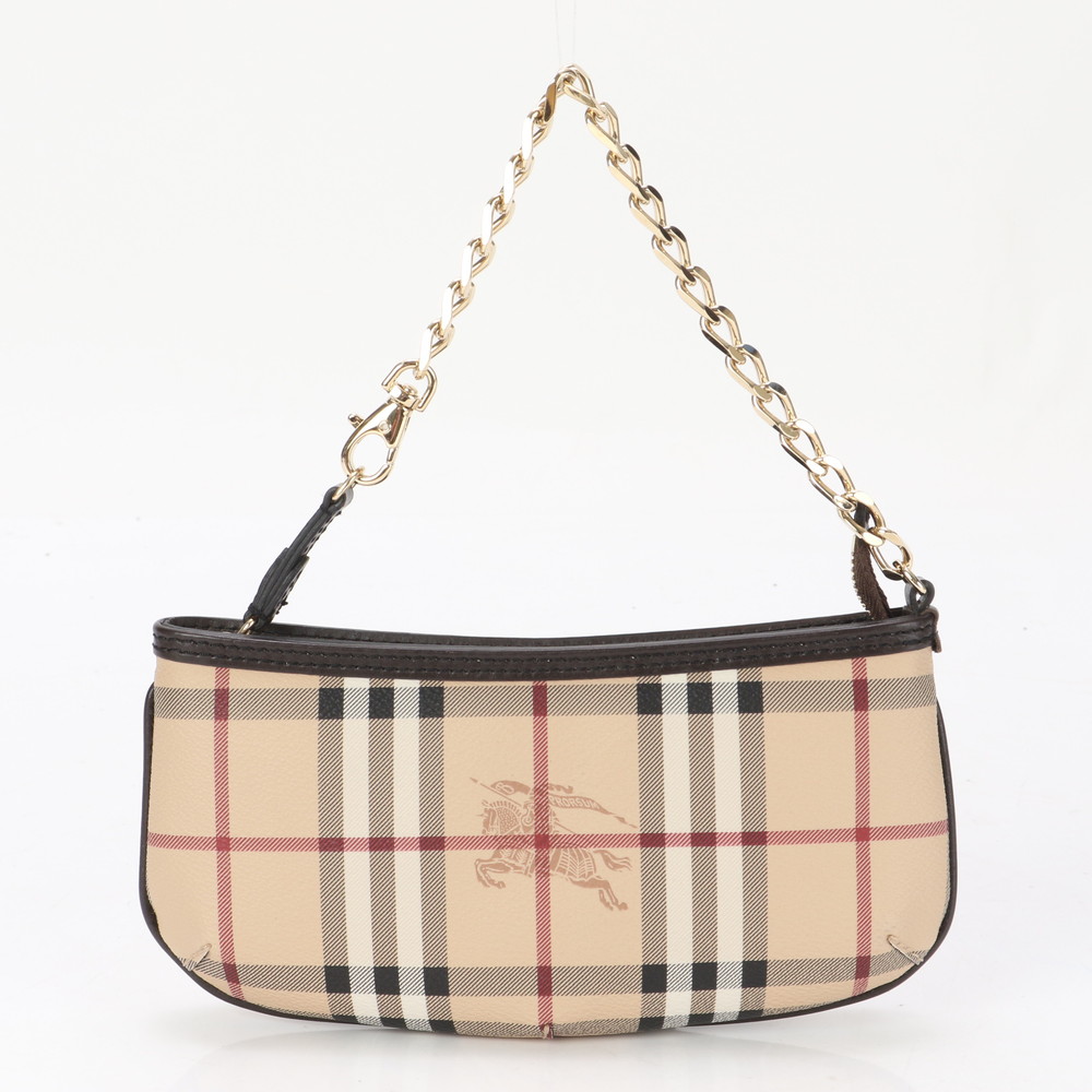 新品同様 ノバ チェック ゴールド チェーン シャドーホース レザー×コーティングキャンバス ハンドバッグ トート レディース ERE BF4-4 中古