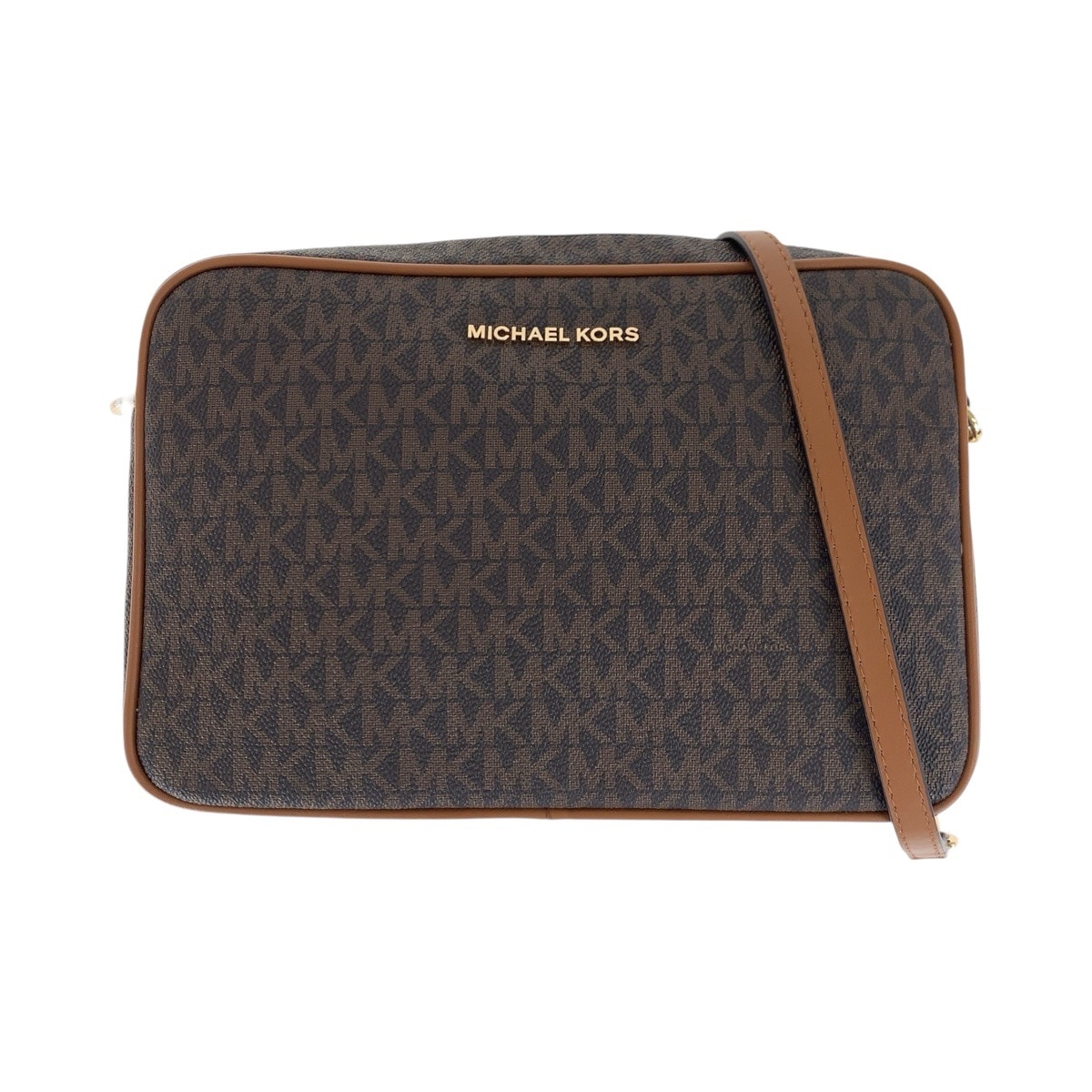 超美品 ブラウン ゴールド金具 PVC/レザー ショルダーバッグ ポシェット レディース 502937