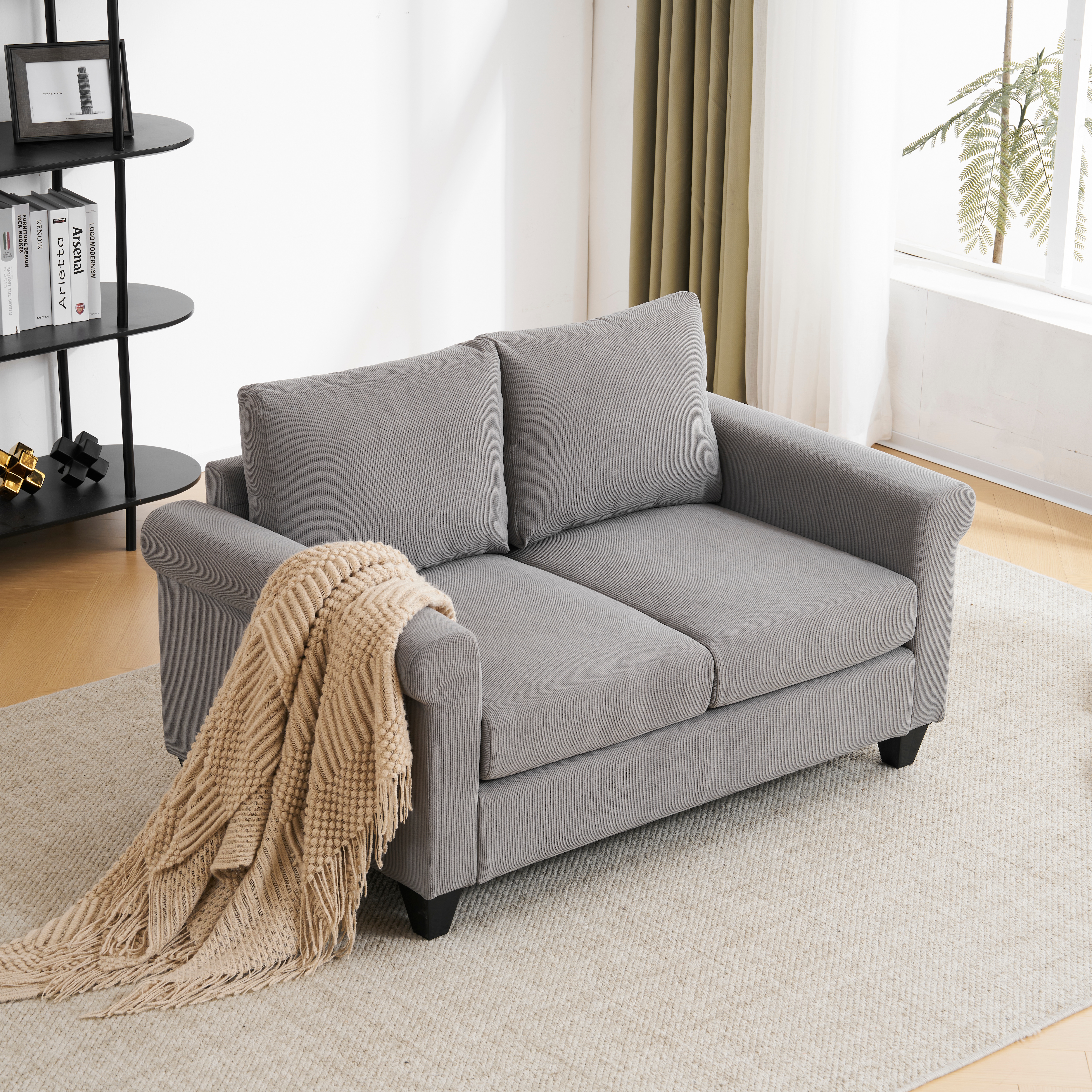 Greyソファー 2人掛け 脚付き 肘付き ロータイプ コンパクト コーデュロイ生地 Grey 20,058円