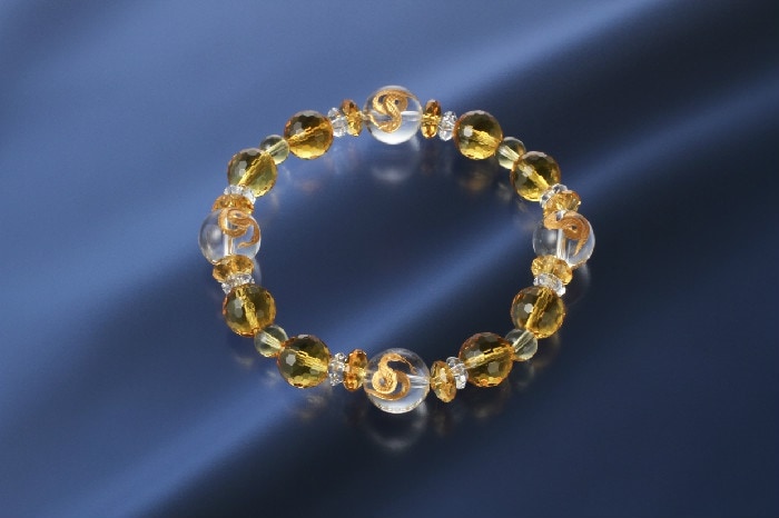 黄金蛇のお守りブレス白水晶/黄水晶/天然石 パワーストーン ブレスレット