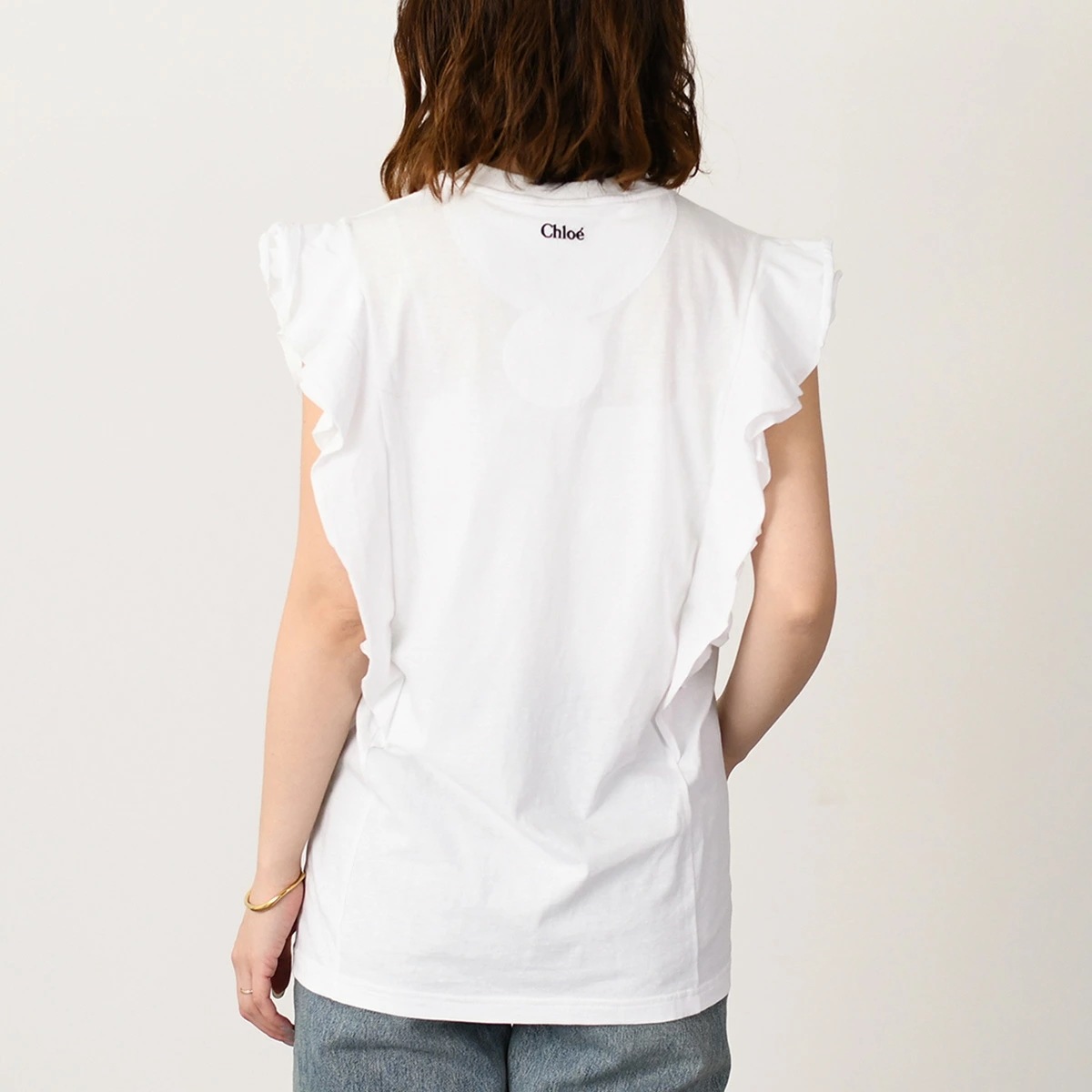 トップス ラッフルタンクトップ CHC23SJH02182 レディース ホワイト 無地 ロゴ フリル コットン 刺しゅう ノースリーブ オケージョン 春夏