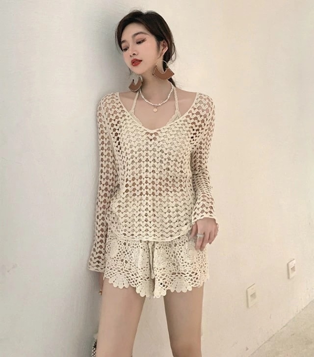 ニット タンキニ 水着 レディース 体型カバー ビキニ ニットビスチェ 3点セット ホルターネック トップス カバーアップ 長袖 露出控えめ おしゃれ ビーチウェア ショートパンツ 大人可愛い 20代 12,874円