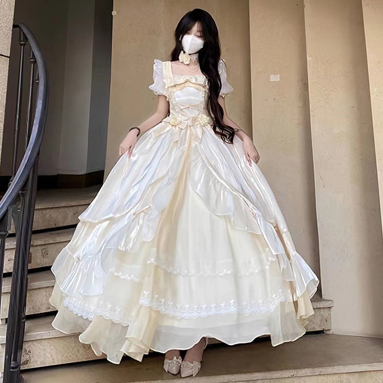 Lolita スカート花結婚毎日ロングバースデードレス