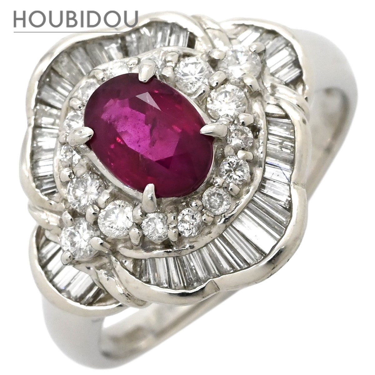 リング 指輪 ピンクサファイア 1.07ct ダイヤ ピンクプラチナシルバー 1粒 テーパー メレダイヤ オーバルカット プラチナ 16号【中古】