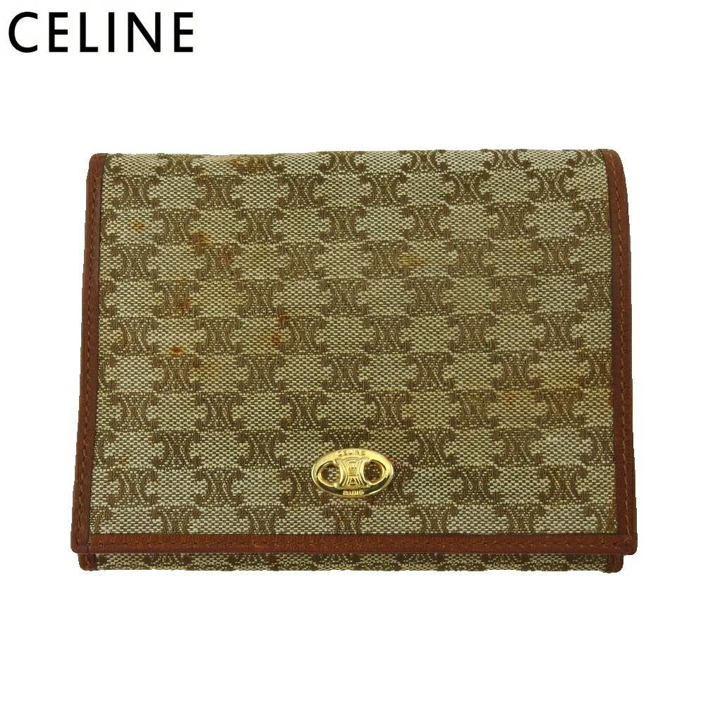 二つ折り 財布 がま口 ミニ財布 マカダム レディース メンズ ベージュ ブラウン ゴールド 中古