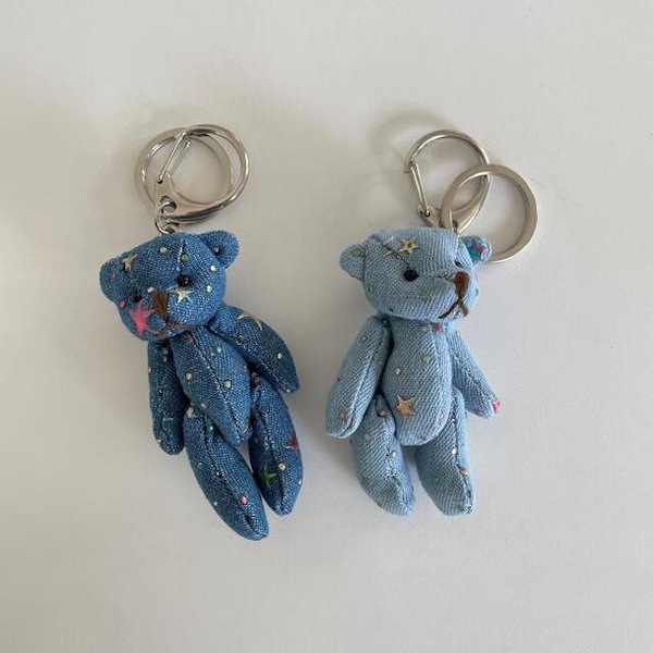 シナダナオコ　ソフトビーンズ　テディベア　マスコットキーホルダー　水色① シナダナオコ ソフトビーンズ テディベア マスコットキーホルダー 水色