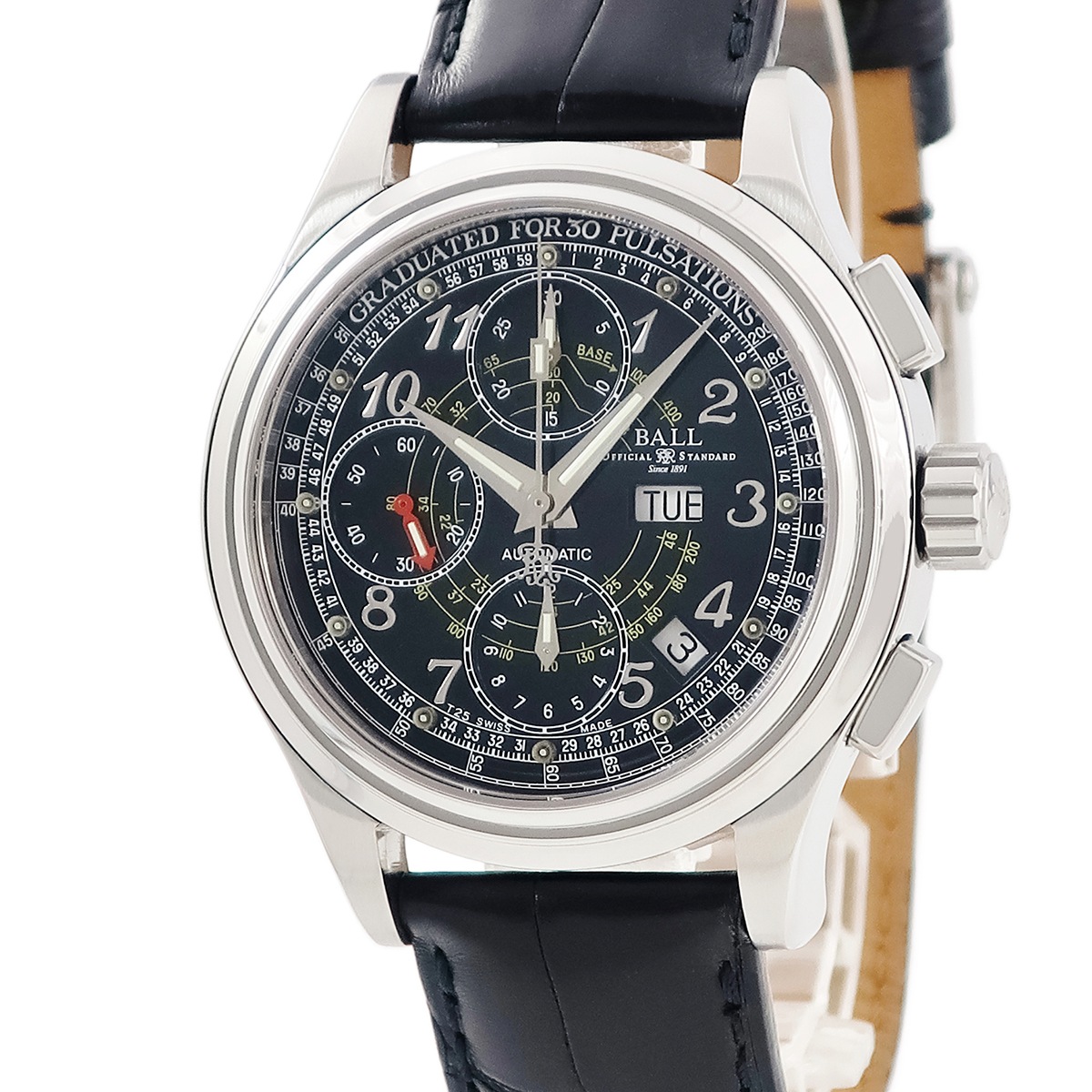 トレインマスター パルスメーター クロノグラフ CM1010D 自動巻き メンズ デイデイト ブラック 3年保証