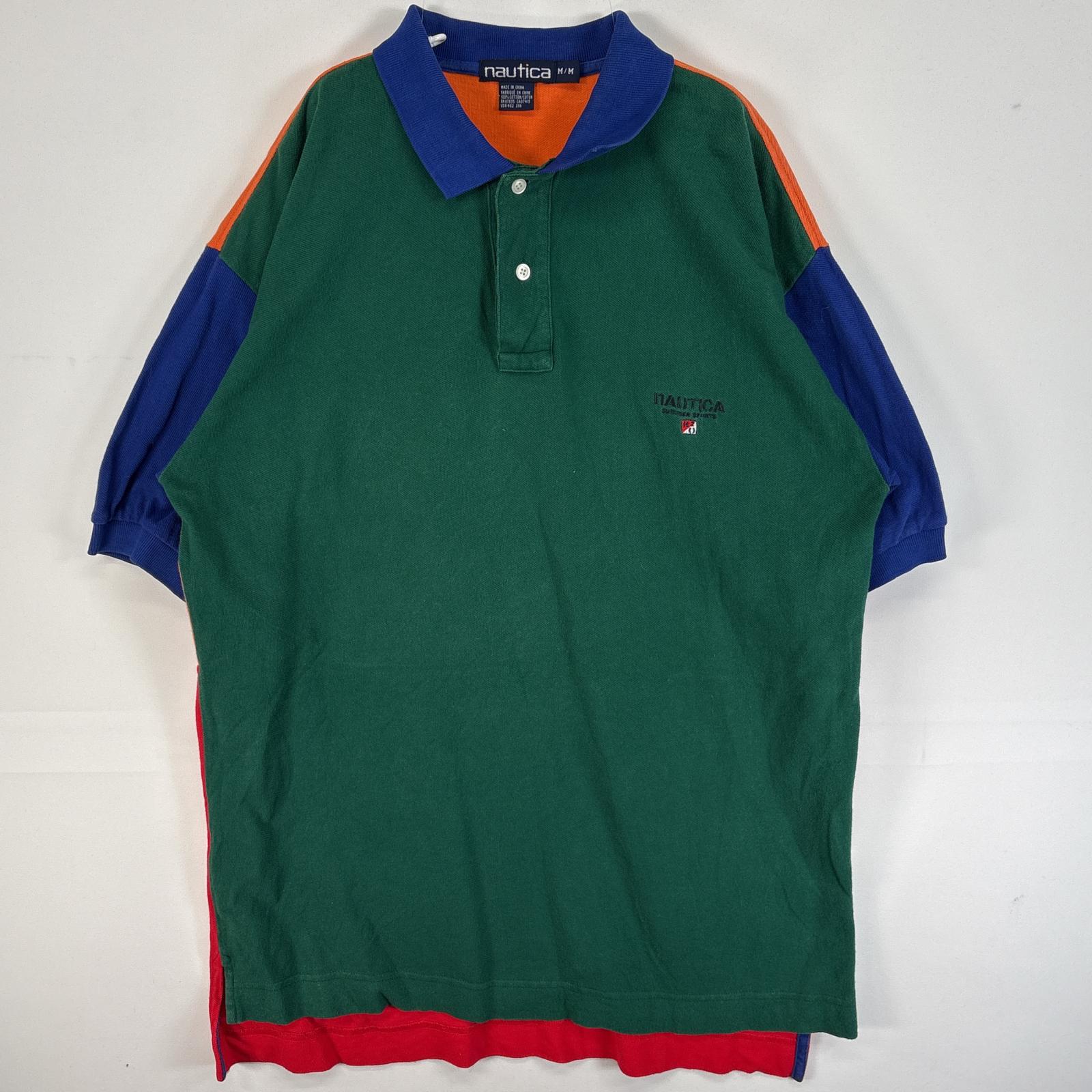 古着 鹿の子 半袖 ポロシャツ ロゴ 刺繍 バックプリント M グリーン マルチカラー メンズ 4,510円