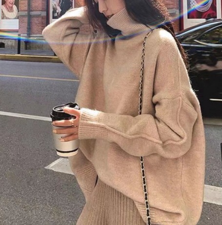 ゆったりタートルネックセーター トップス ニット セーター ロング 長袖 ハイネック タートルネック 5,202円