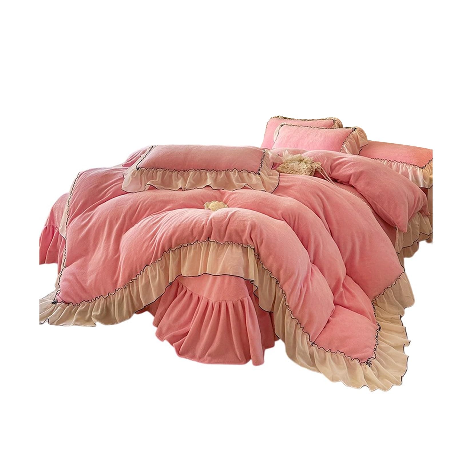 プリンセス風 フランネル 布団カバーセット フリル おしゃれ 可愛い レース とろける 柔らか肌触り あったか 保温 ふわふわ 高密度 厚手 静電気防止 洗える 秋冬寝具 6,374円