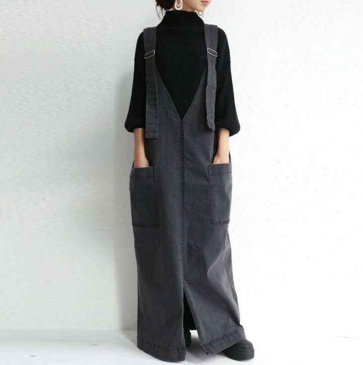 【早い者勝ちSALE】 3色展開 ノースリーブ ストラップ ストレート スリット マキシ丈 キャミワンピース 5,518円