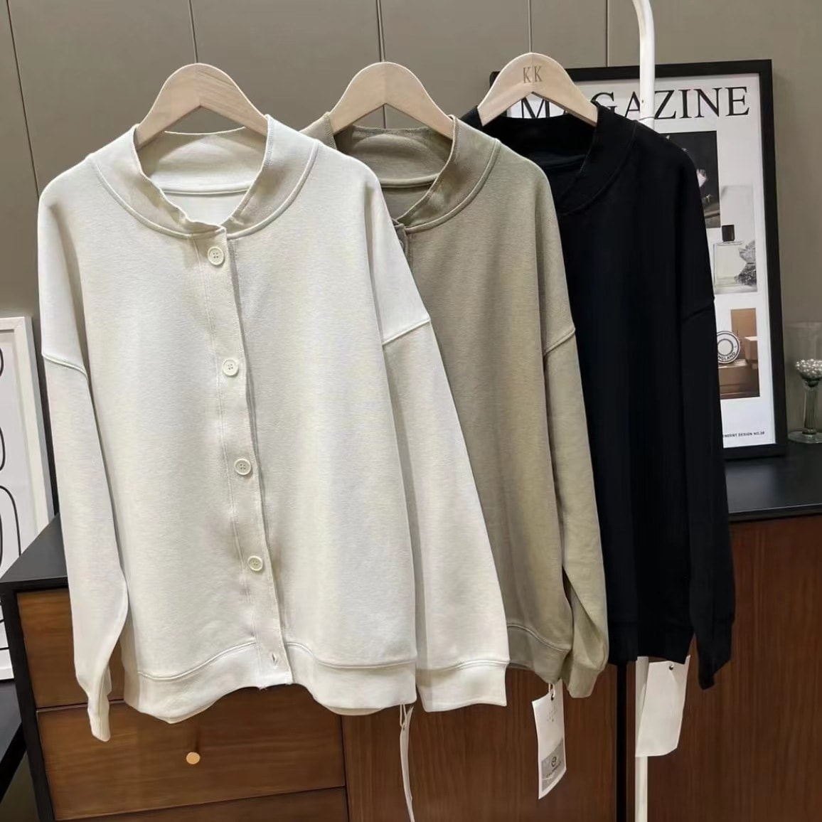 初秋野球レイジーbfスタイルデザインカットカーディガンジャケットレディースラウンドネック無地ルーズスリム薄手ジャケット