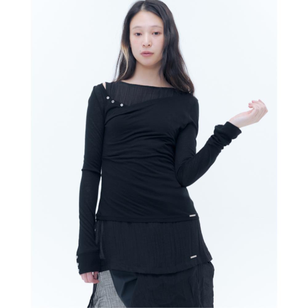 MISEKI SEOUL Button Sheer long sleeves BLACK MSK252LS02B