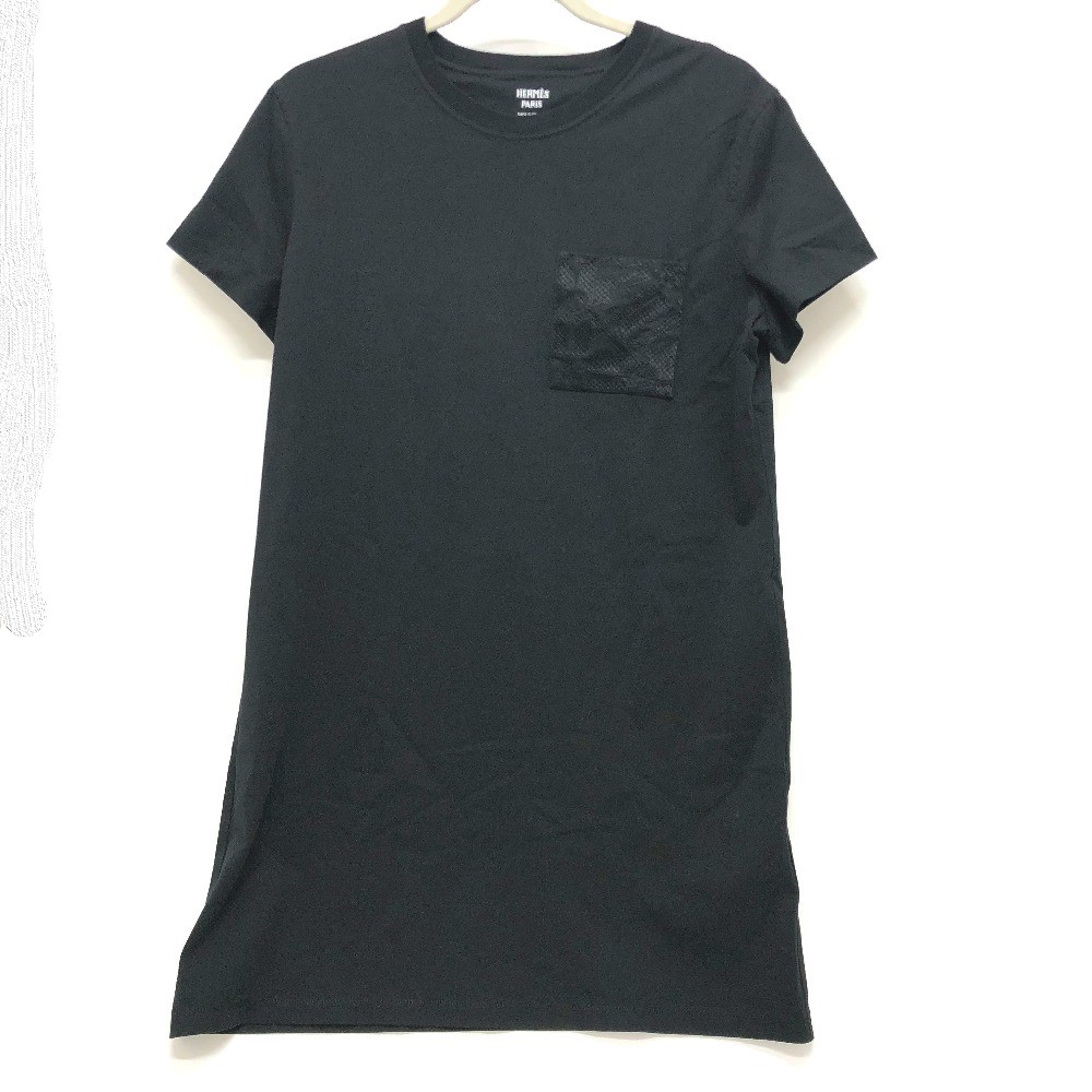 ワンピース ドレスワンピ 刺繍ポケット アパレル チュニック 半袖 Tシャツワンピース コットン ブラック