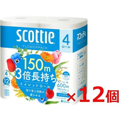 クレシア 【ケース販売】 スコッティ フラワーパック 3倍長持ち シングル 4R×12パック 6,309円