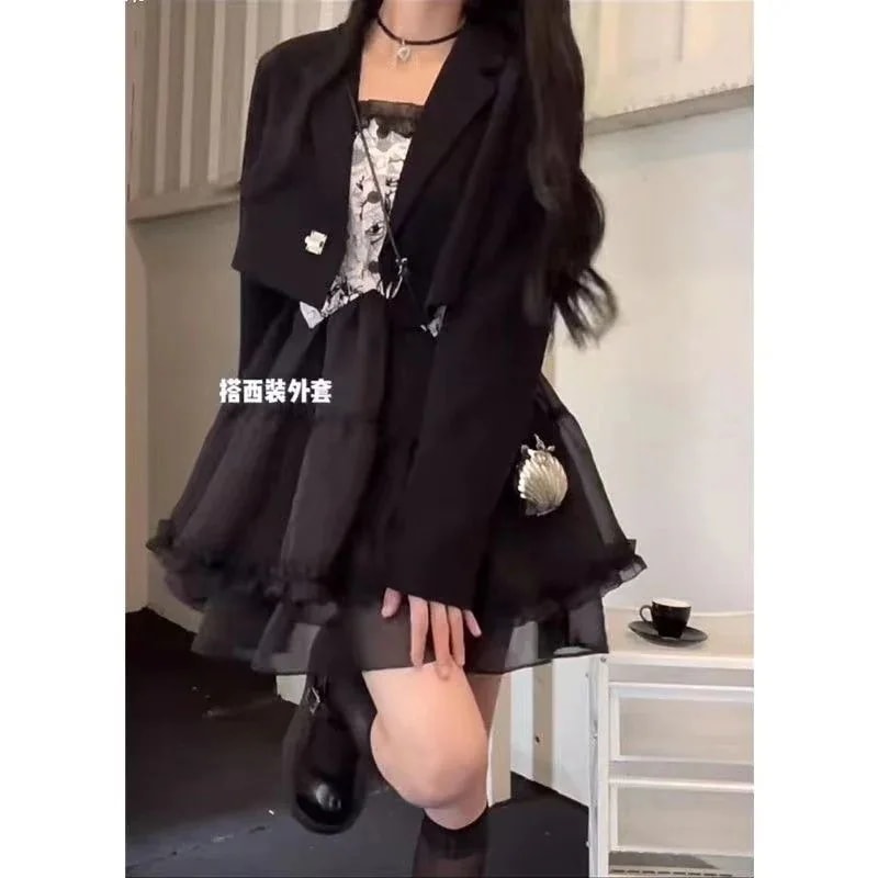 パーティードレスドレス ギャルレトロなキャミソールスカート＋ブレザーファッション 2点セットドレス