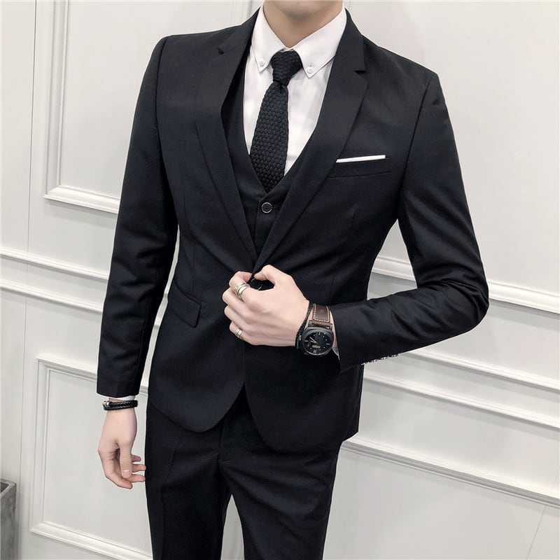 スーツ 紳士服 男 メンズ 人気 おすすめ おしゃれ お洒落 激安 安い プチプラ ３点セット スリーピース シングルスーツ ベスト ジャケット 一つ釦 パンツ スラックス 無地 su