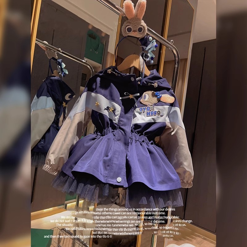 子供服 ガールコート秋の新作ジュディカートゥーンウサギウエスト秋冬ポンチョミディアムパーカー