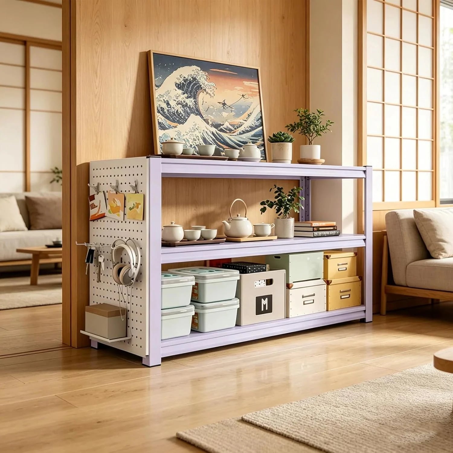 スチールラック 3段 幅120×奥行30×高さ103cm パープル メタルシェルフ ボルトレス 組み立て簡単 高さ調節対応 大容量載置 広々サイズ 業務用 倉庫 ガレージ バックヤード 店舗什器