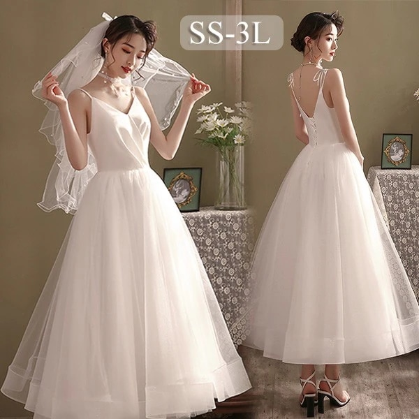 ウェディングドレス ホワイト 白 ロングドレス シンプル 袖あり 背中開き 編み上げ 花嫁 結婚式 披露宴 お呼ばれ 20代 30代 40代 前撮り 後撮り フォト婚 bi043ze