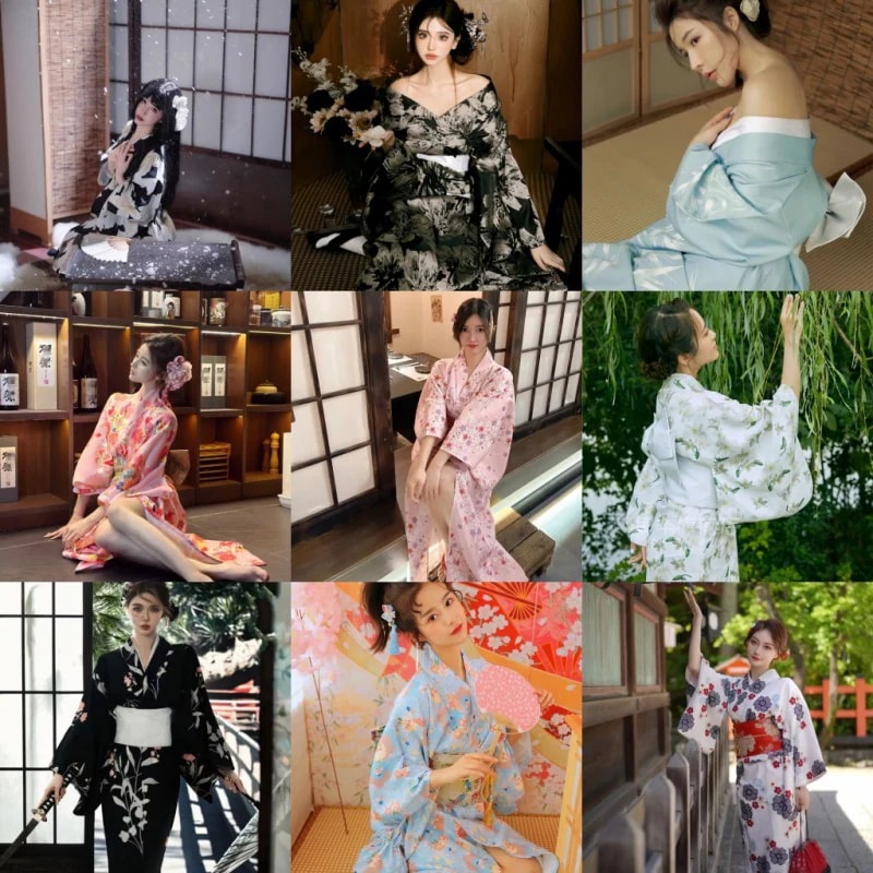 簡易腰帯と扇子をプレゼント！新作日本少女着物女性改良和風浴衣正装伝統多色日系ワンピース