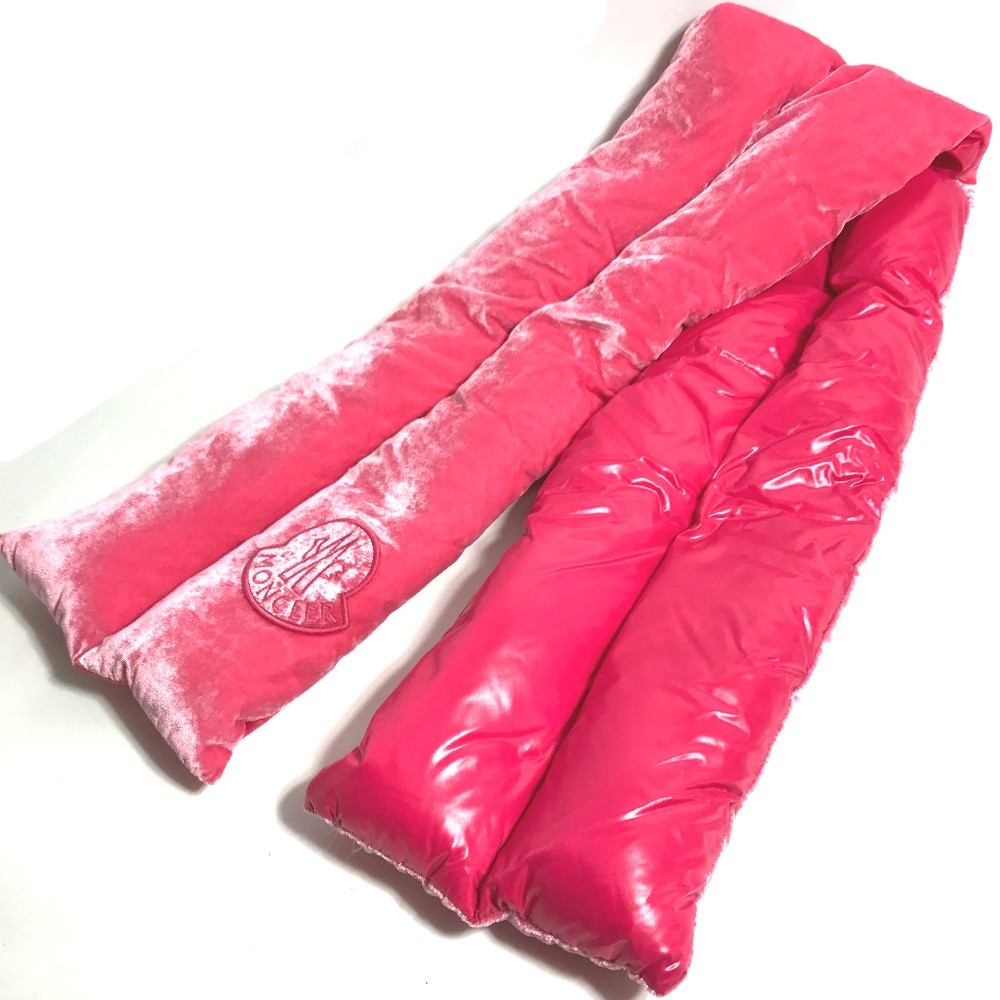 MONCLER モンクレール マフラー ダウン ベロア ロゴ アクセサリー レーヨン ピンク
