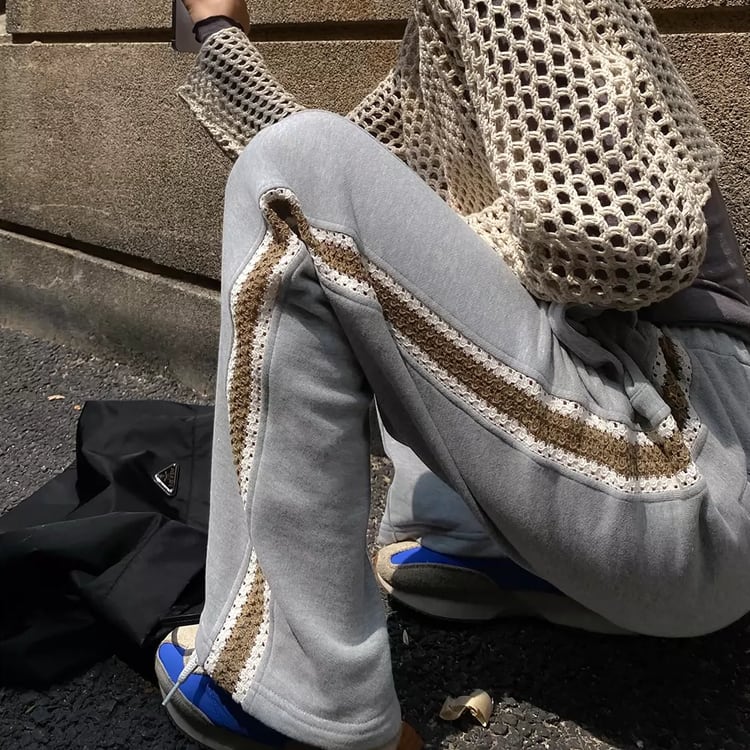 パンツ レディース サイドラインパンツ レースラインスウェットパンツ センタープレス ワイドパンツ スウェットパンツ 大人可愛い ママコーデ 韓国 オルチャン 人気 トレンド 新作 20代 30代 4