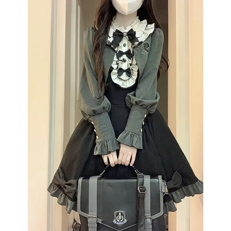 ロリータ コスプレ 2024新作 ロリータ ワンピース 蝶結び フェイクレイヤード ワンピース +トップス