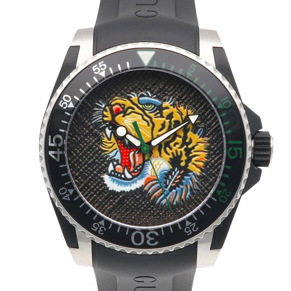 グッチ ダイブ タイガー 腕時計 ステンレススチール YA136318/136.3 クオーツ 1年保証 GUCCI 中古
