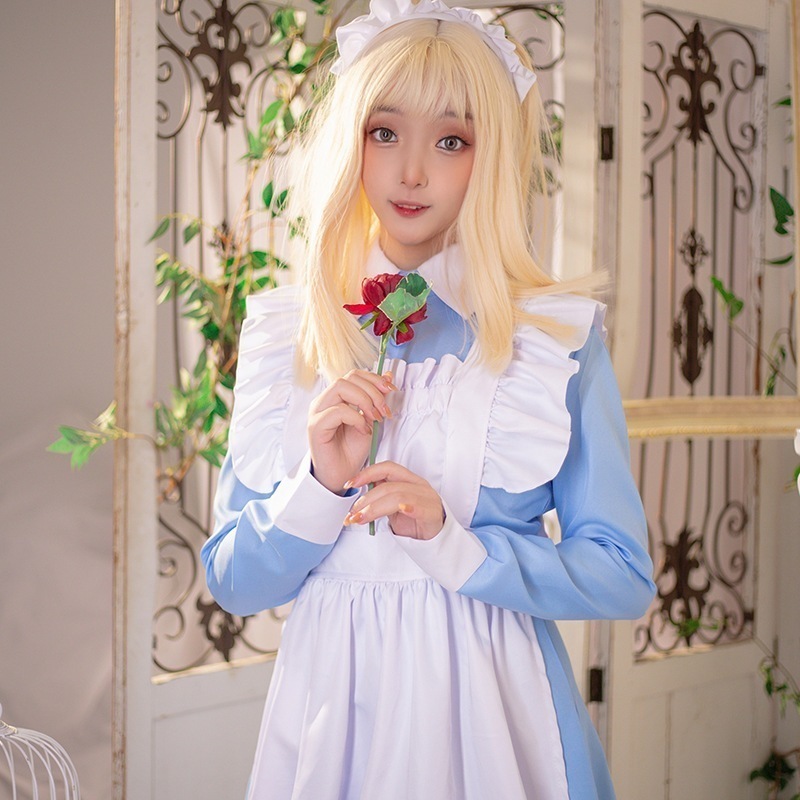 2025新作超萌えピンクブルーメイド服コスプレ日常かわいいlolita女装ロリータセットワンピース