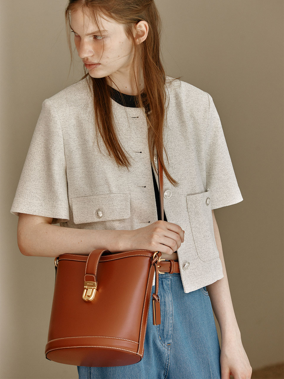 【JOY GRYSON】SERENDIPITY BUCKET BAG : WOOD BROWN