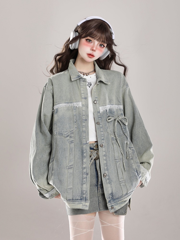 2025新入荷 長袖 アウターかわいいジャケット 韓国トップス異素材 羽織りレディースコーデカジュアルシルエット裏ゆったりファッション系サイズ丈色っぽ 女っぽきれいめ大人合成フェイク加工風黑