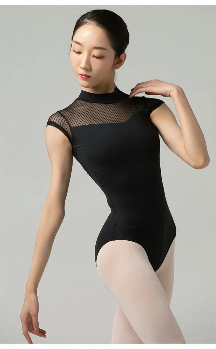 バレエ レオタード 大人 黒 ストレッチメッシュ シースルー おしゃれ バレエレオタード ハイネック レディース ジュニア スカートなし 背中 エレガント ホルターネック 上品 レオタード 練習着 レ