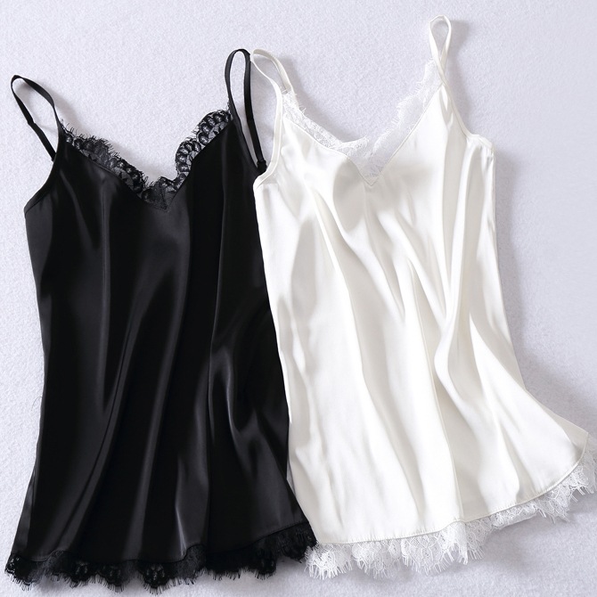 キャミソール Vネック ベーシック レース 大人可愛い きれいめ シンプル 上品 こなれ感 セクシー エレガント ラグジュアリー シック 無地 春 夏 10代 20代 30代 40代 50代