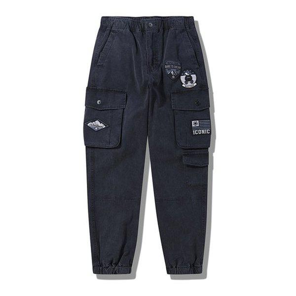 ワッペンポイント ヴィンテージ ウォッシング 男女共用 カーゴパンツ JQ1PTU702BK