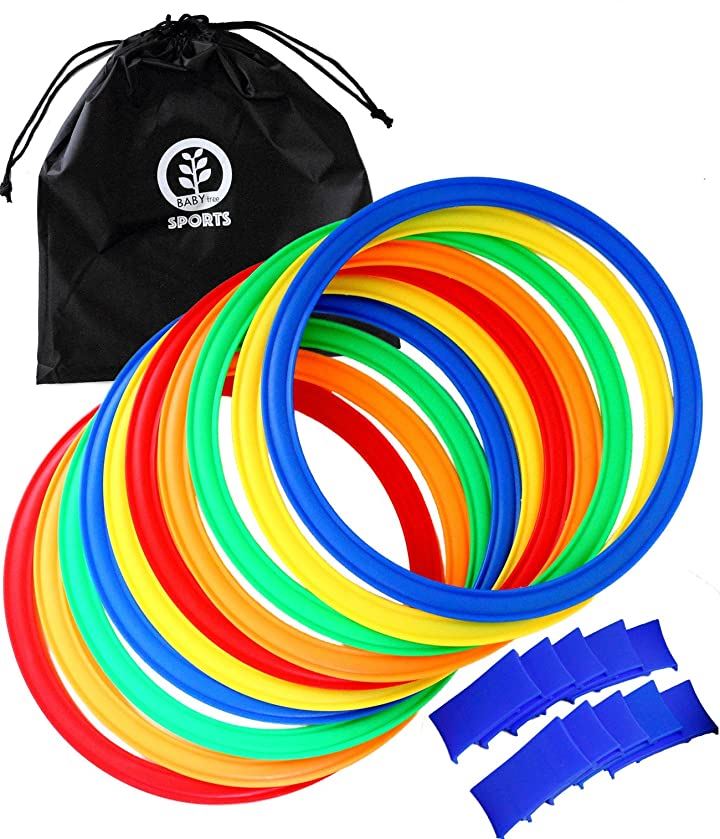 ケンケンパ リング フラット フープ リトミック ケンケンパリング トレーニング 収納袋付き 38cmx20本セット( カラフル, 38cmx20本セット)