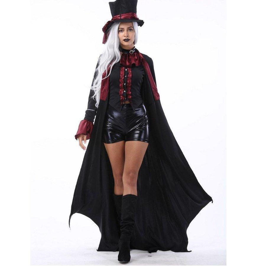 【ハロウィン】ハロウィン コスプレ コスチューム衣装 ドラキュラ 吸血鬼 女性 レディース セット 4点セット 帽子 ハット ショートパンツ ロングコート