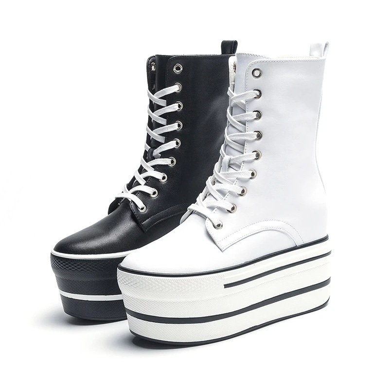 メガ割 10cm身長UP厚底靴厚底 スニーカー インナーハイトニングブーツレディースレザーソックス バレンタイン
