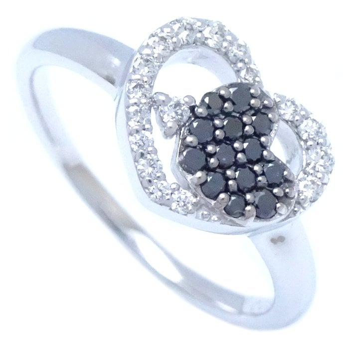 ハート リング ブラックダイヤモンド0.09ct ダイヤモンド0.11ct 12号 K18WGホワイトゴールド/291785【中古】