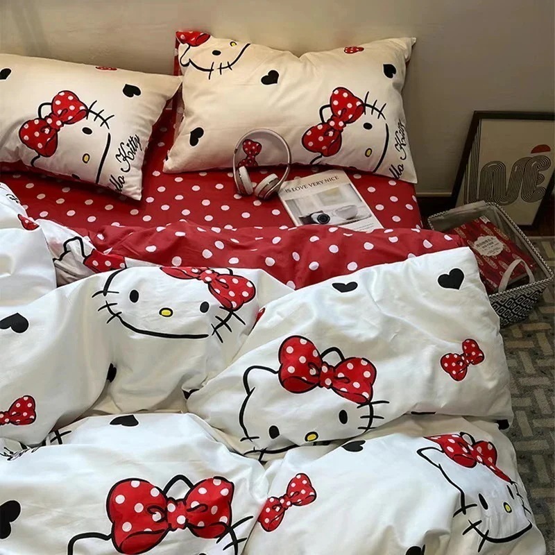 布団カバー キティちゃん可愛い純綿ベッド上には女子子供寮ベッドが4つセットあります(最安値保証)