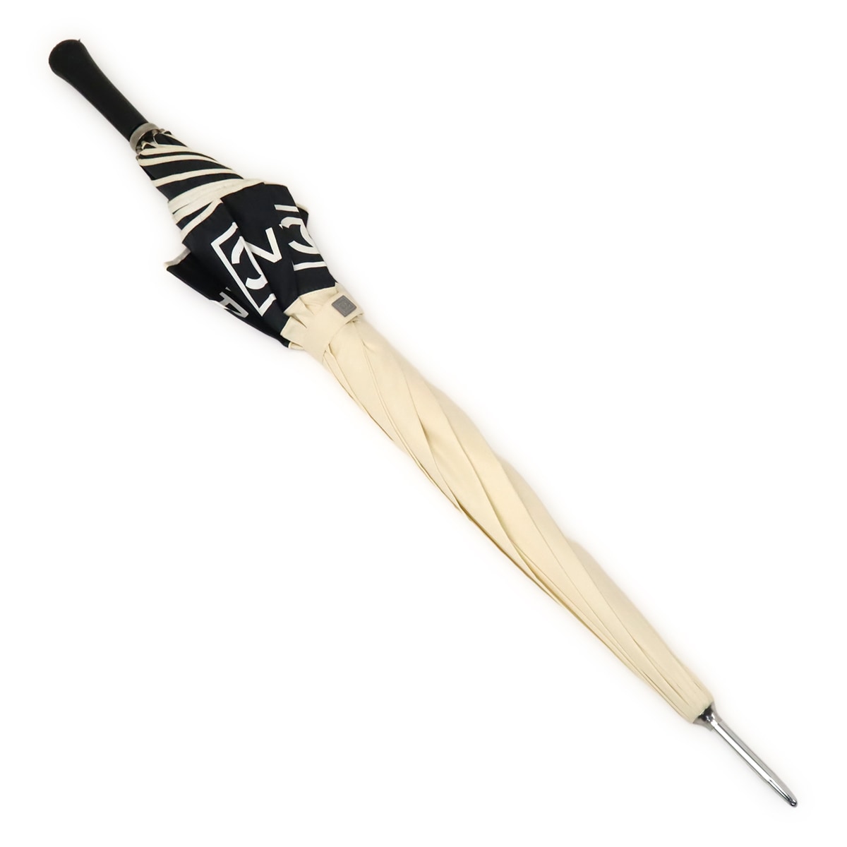 ココマーク ロゴ 傘 長傘 アンブレラ 手開き式 レザー ナイロンキャンバス アイボリー ブラッ