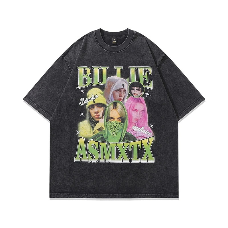 春夏アメリカンレトロヒップホップ半袖Tシャツ男性と女性用オーバーサイズビリプリント半袖Tシャツ