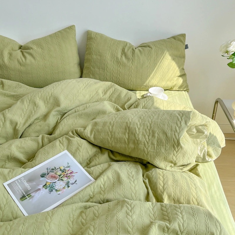 スモールフレッシュニットジャガードウォッシュドコットン麦穂寝具4点セット学生寮ベッドシーツと掛け布団カバー3点セット