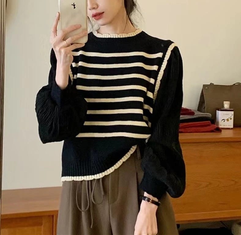 フェイクレイヤード パッチワーク ベ一シックニット ニッチデザイン セーター カジュアル ショート レディース トップス カシミヤタッチ ニット
