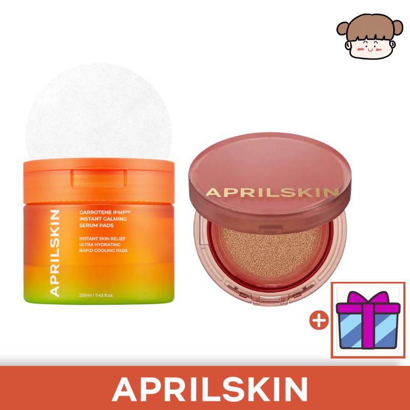 【密着カバー×化粧ノリ仕込み】APRILSKINヒーロークッション, （本品＋リフィル）＋パックパッド／薄づきカバー 密着カバー 崩れにくい 毛穴補正 本品＋リフィル キャロテンパックパッド 化粧ノリ