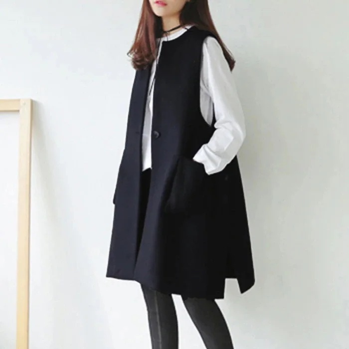 【急速出荷!】ジレ ベスト スーツ ノーカラー コート ロング レディース ミディアム丈 膝丈 アウター 羽織る XS S M L 2XL 大きいサイズ ブラック ネイビー 春 夏 秋 カジュアル シ
