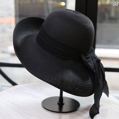 レディースファッションおしゃれ韓国帽子 夏 太陽 帽子 ブラック 旅行 ファッション 海辺 ビーチ 付き 麦わら レディース つば広 6,217円
