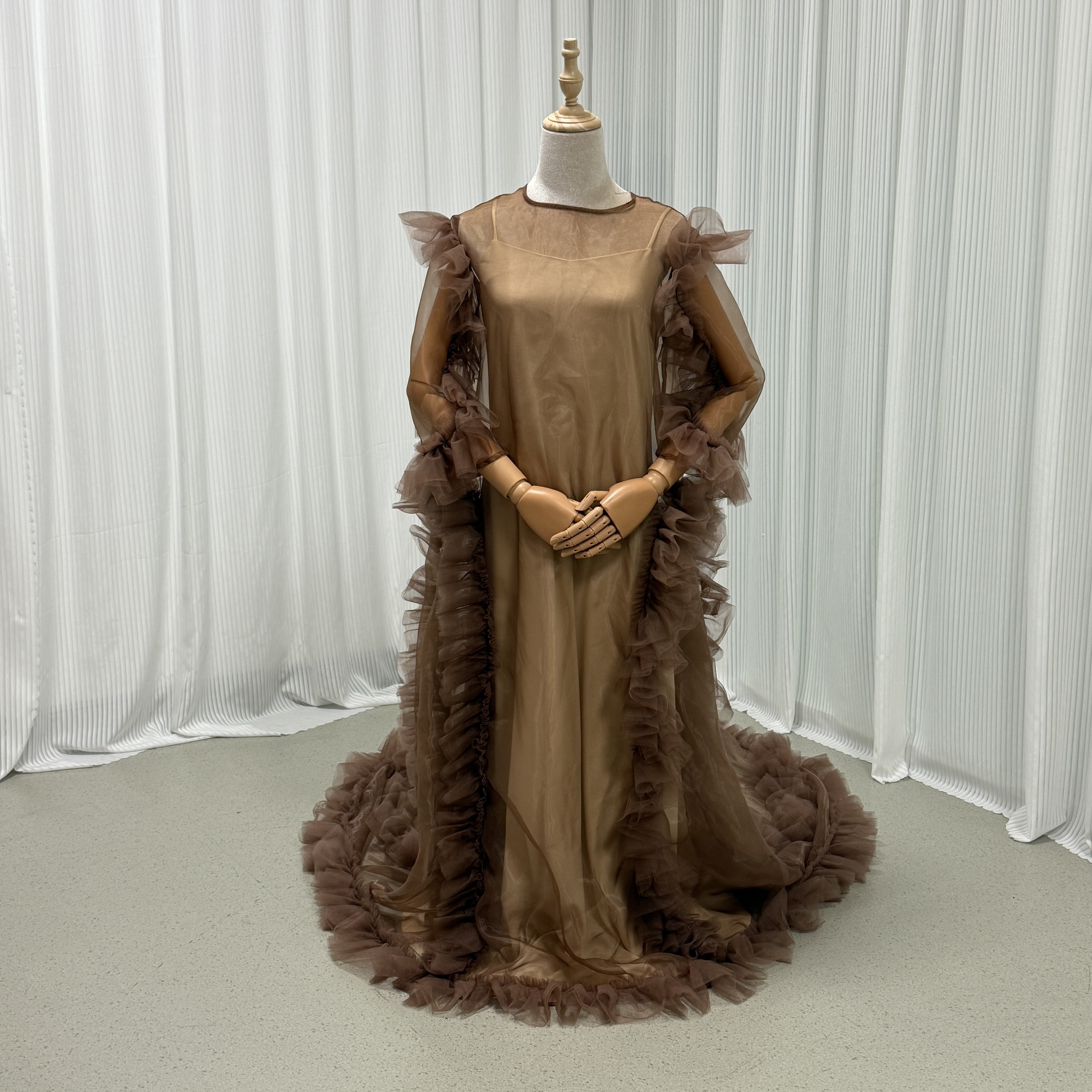 パーティードレス ブラウン オーバードレス+キャミソール ラッフルフリル 二次会 前撮り 28,340円